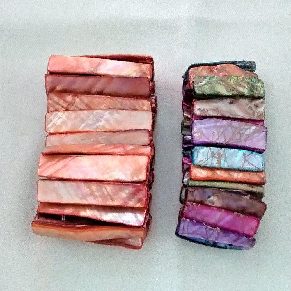 Two Abalone Bracelets Stretch Multi Colors - Picture 2 of 3